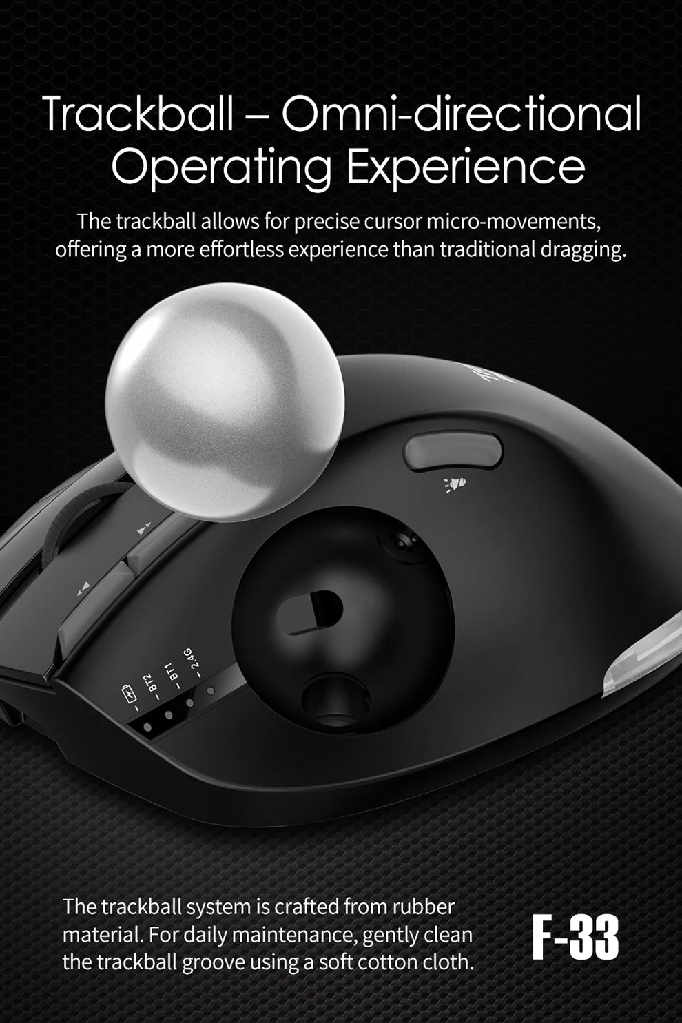 Wireless Bluetooth Trackball Mouse – RGB, 2.4G, Ergonomic, 3-Device Connection for PC & iPad
