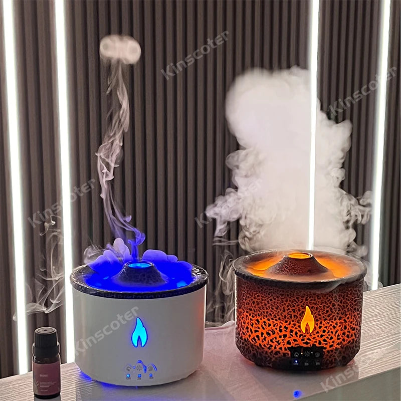 KINSCOTER Volcano Flame Aroma Diffuser & Humidifier 360ml – Jellyfish Smoke Ring Effect