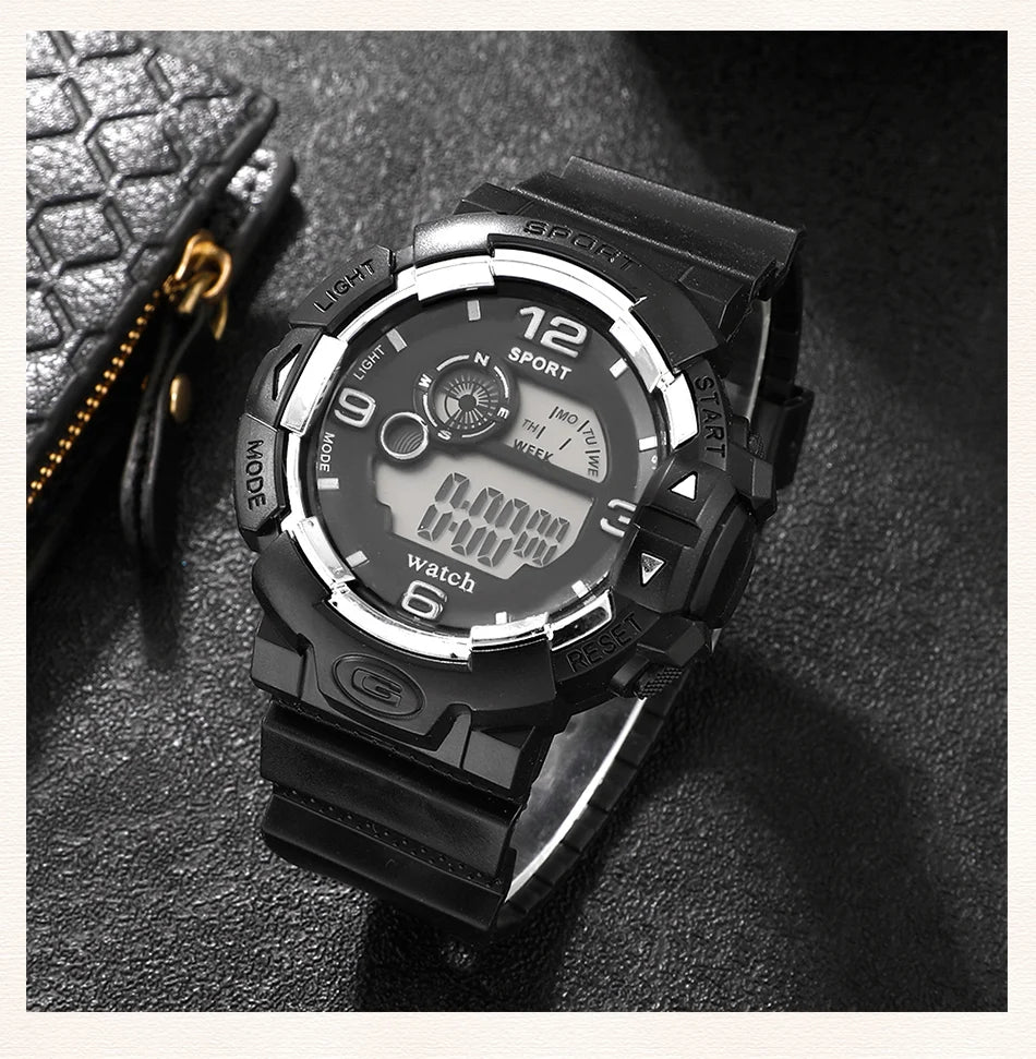 Men's Luminous Military LED Digital Watch - Waterproof, Silicone Strap, Calendar Display
