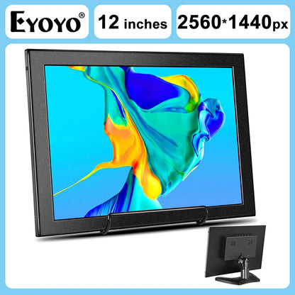 EYOYO 12" 2K QHD Monitor | 2560x1440 IPS | HDR400 | HDMI VGA | Built-in Speaker | Laptop PS4 Xbox