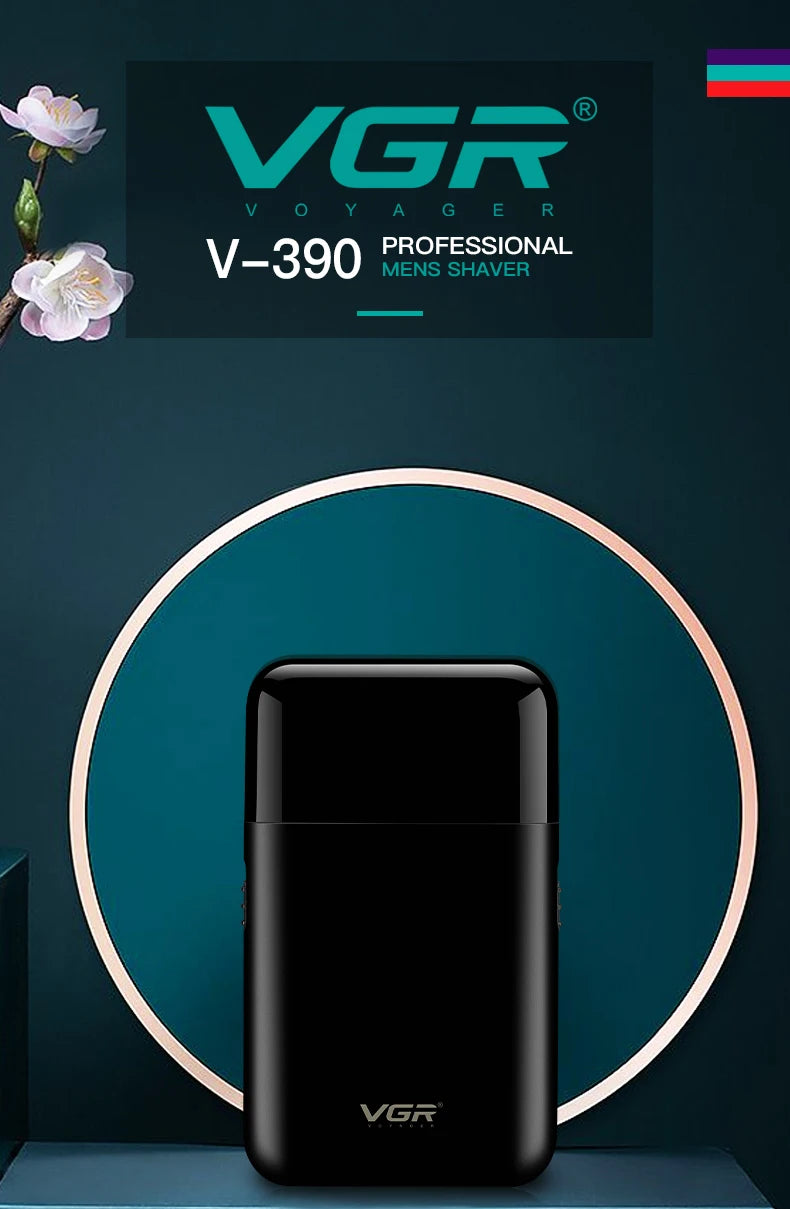 VGR R.E.D. portable electric shaver with USB charging, compact beard trimmer for men, suitable for personal grooming.