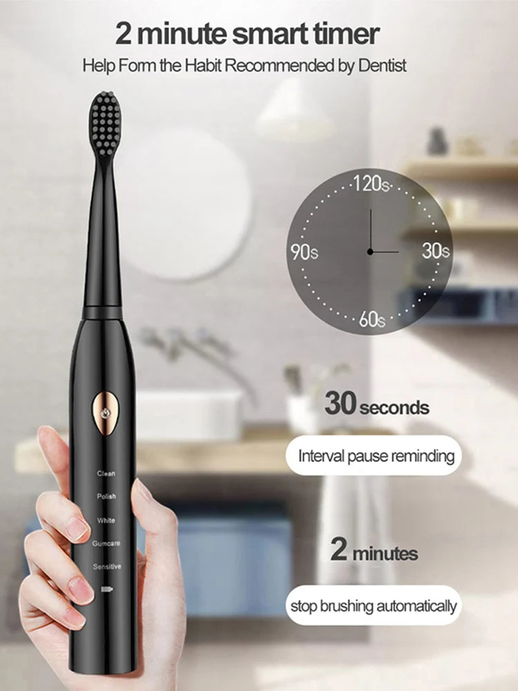Rechargeable R.E.D. electric toothbrush with 5 modes, waterproof design, and 30-day battery life for effective oral cleaning.