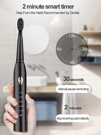 Rechargeable R.E.D. electric toothbrush with 5 modes, waterproof design, and 30-day battery life for effective oral cleaning.