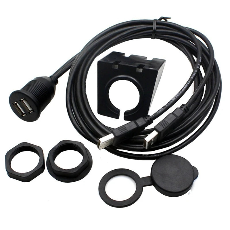 USB Panel Flush Mount Extension Cable with LED – USB 2.0/3.0, 1m/2m, for Car, Boat & Dashboard