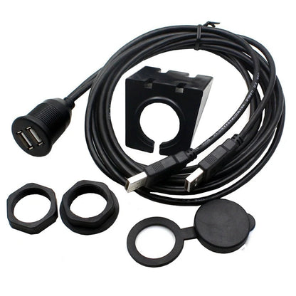 USB Panel Flush Mount Extension Cable with LED – USB 2.0/3.0, 1m/2m, for Car, Boat & Dashboard