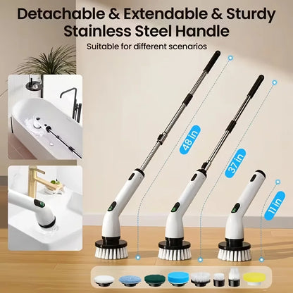 9-in-1 USB Rechargeable Electric Cleaning Brush | 8 Heads | Telescopic Handle | Home & Car