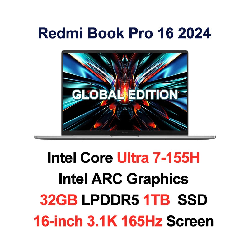 Xiaomi RedmiBook Pro 16 – Intel Core Ultra 5/7, ARC Graphics, 32GB DDR5, 1TB SSD, 3.1K 165Hz
