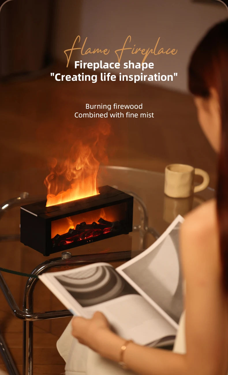 Fireplace Aroma Diffuser & Air Humidifier — Colorful Flame Effect, Timer, Remote Control, Home & Office