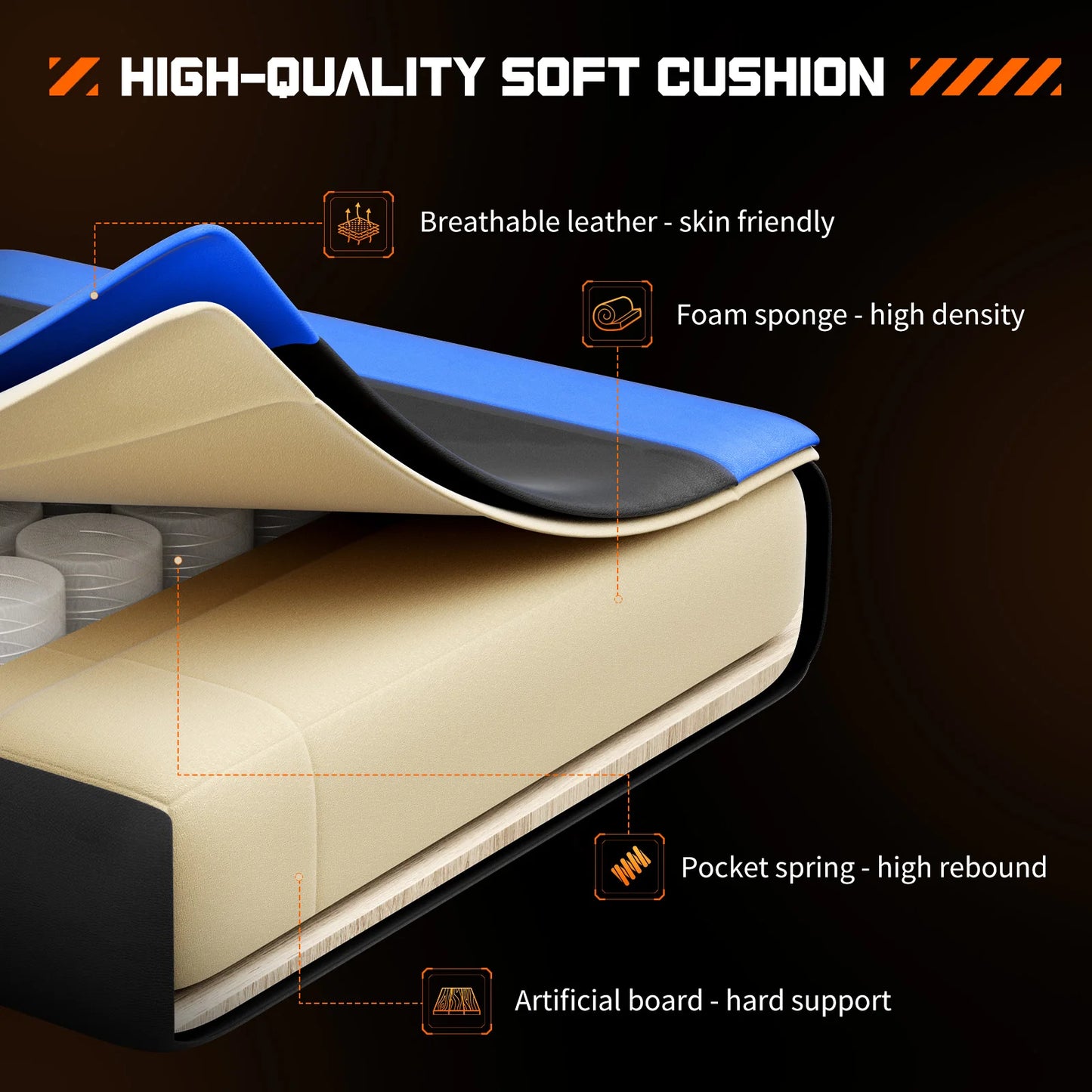 JHK Ergonomic Racing Gaming Chair – PU Leather with Headrest & Lumbar Support