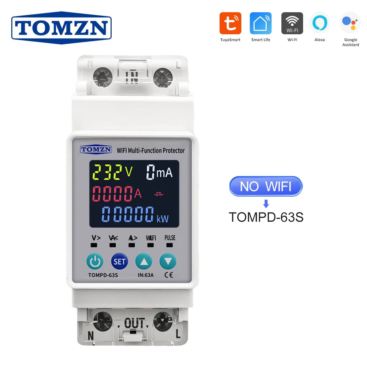 TOMZN 2P 63A TUYA WiFi Smart Circuit Breaker with Energy Monitoring