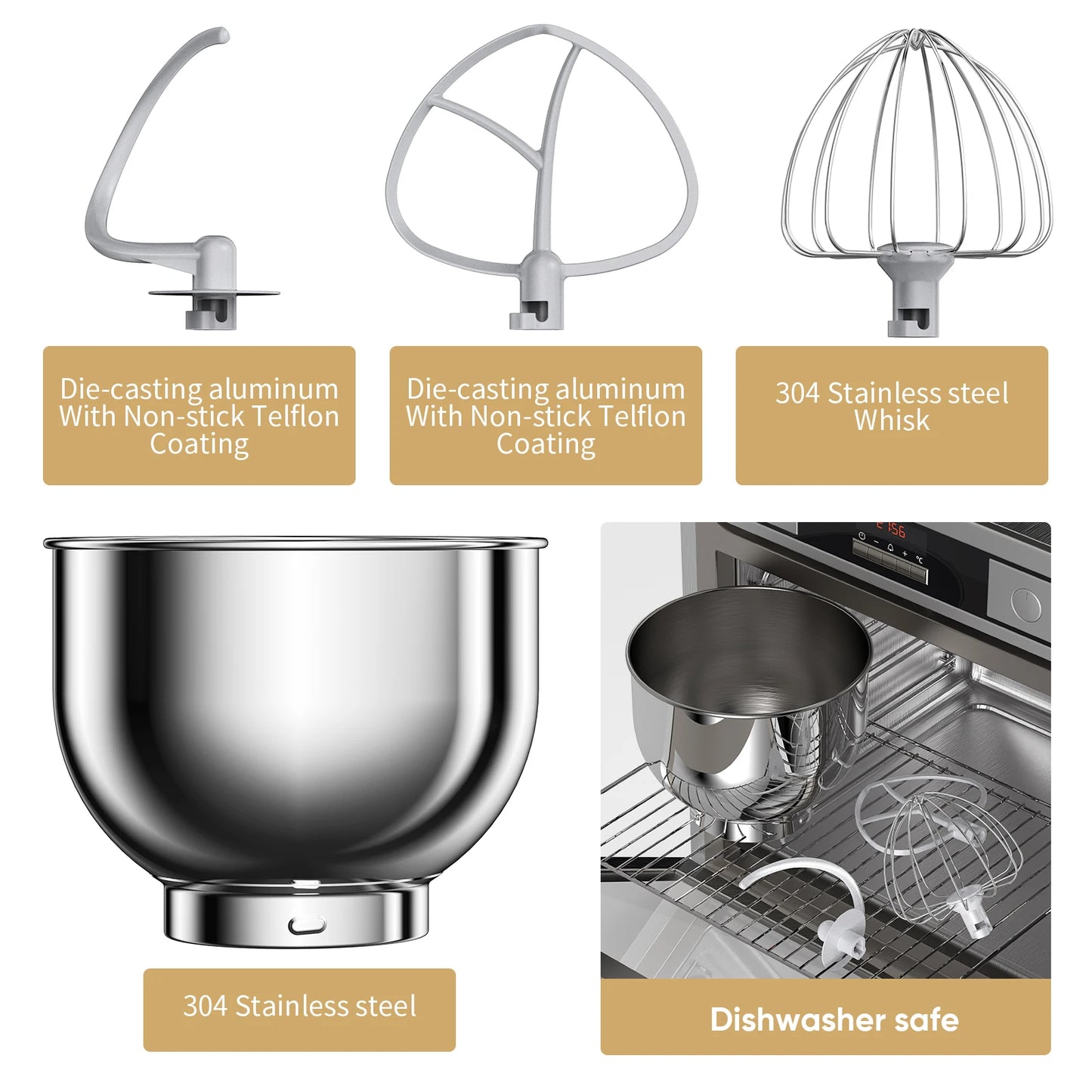 BioloMix BM602E 1200W Stand Mixer – OLED Screen, 11-Speed DC Motor, 5L Bowl
