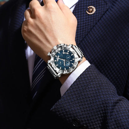 POEDAGAR Men's Luxury Chronograph Watch – Calendar, Luminous, Waterproof, Stainless Steel Quartz