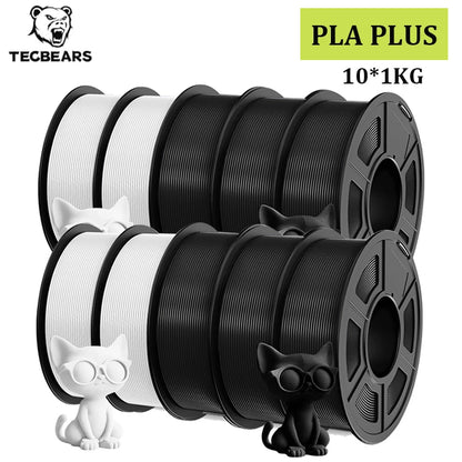 TECBEARS PLA+ Filament – 10KG Bundle, 1.75mm, Multi-Color, High Toughness, No Bubbles for FDM Printers