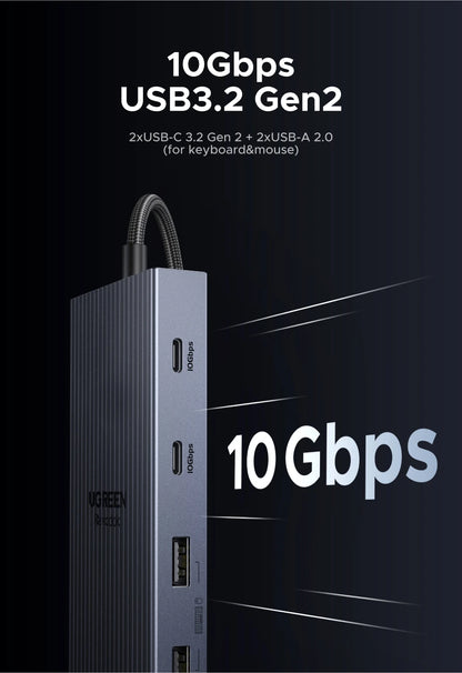 UGREEN 12-in-1 USB-C Docking Station – 2x4K HDMI, DP, 10Gbps USB3.2, PD100W, SD/TF, RJ45