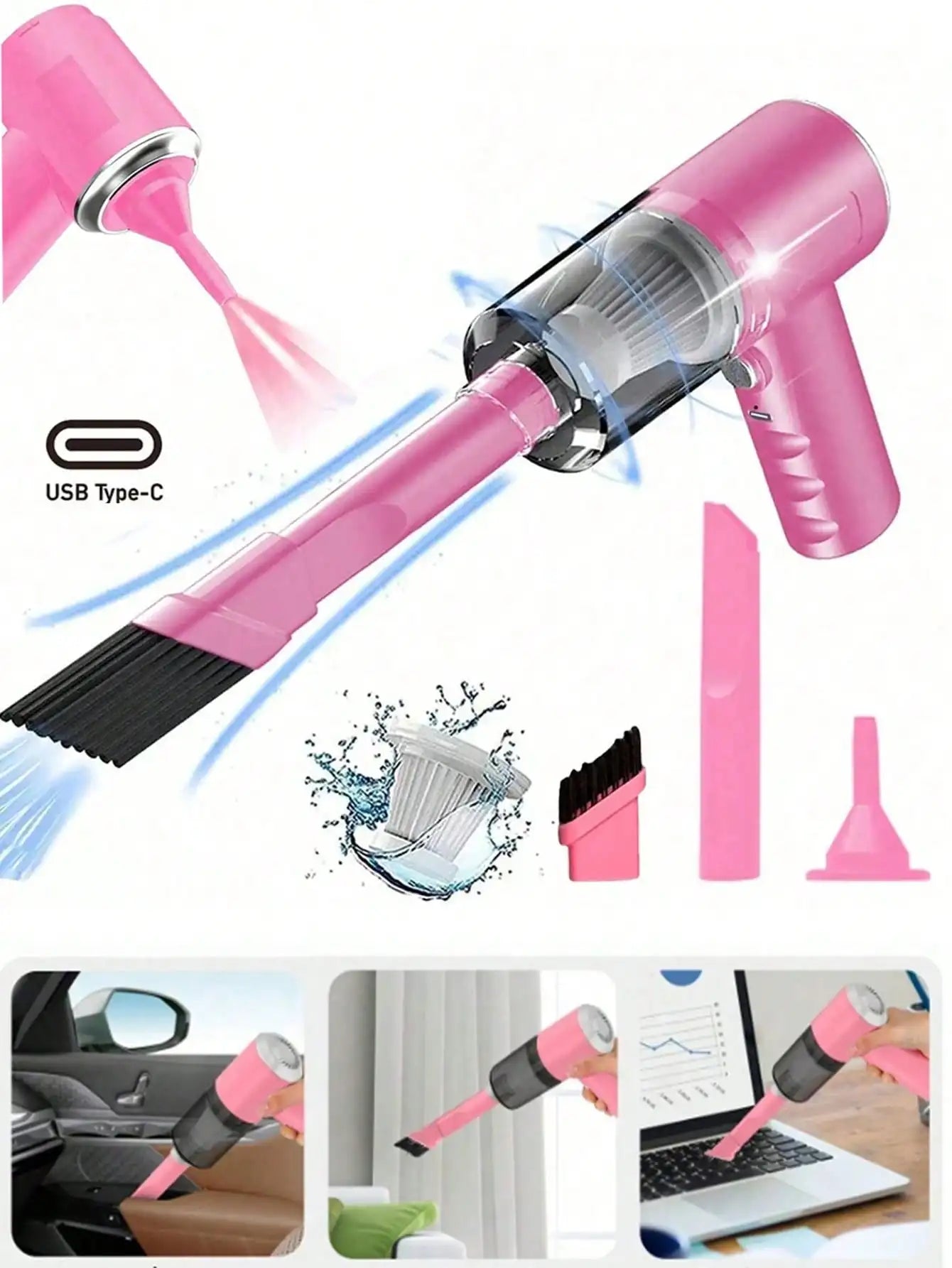 Cordless Handheld Vacuum Cleaner | Rechargeable, Multiple Nozzles for Car, Home, Pet Hair & Keyboard