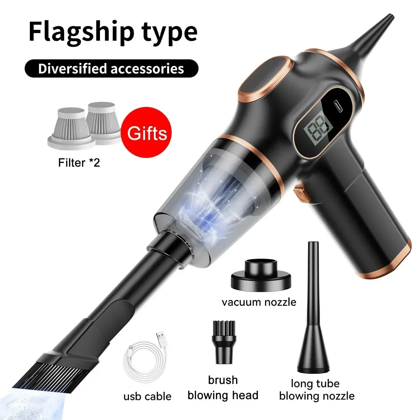 XMSJ Cordless Handheld Vacuum Cleaner – Wet & Dry, 120W, LCD, 2H Battery, Home & Car