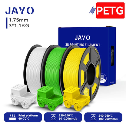 JAYO PETG/High Speed Matte PETG 3D Printing Filament 1.75MM Mix-Colors & No bubbles &Non-toxic For 3D Printer & Pen 3Rolls