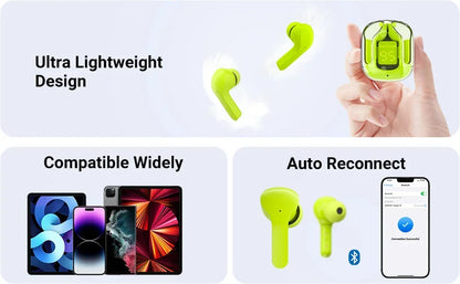 AEDG Air 31 Transparent Crystal TWS Wireless Earbuds – ENC Noise Cancelling, Gaming Mode, Dual Driver