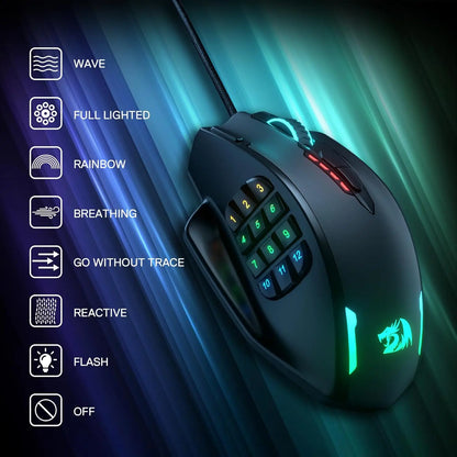 Redragon M908 RGB Gaming Mouse – 12400 DPI, 18 Programmable Buttons, USB Wired