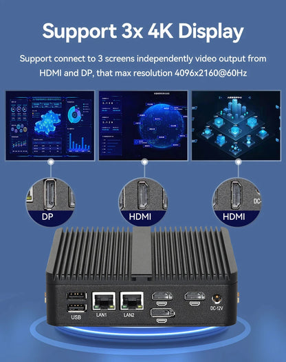 XCY Intel N150 Fanless Industrial Mini PC – 2x RS232, 2x LAN, 2x HDMI, WiFi, 4G, Win11