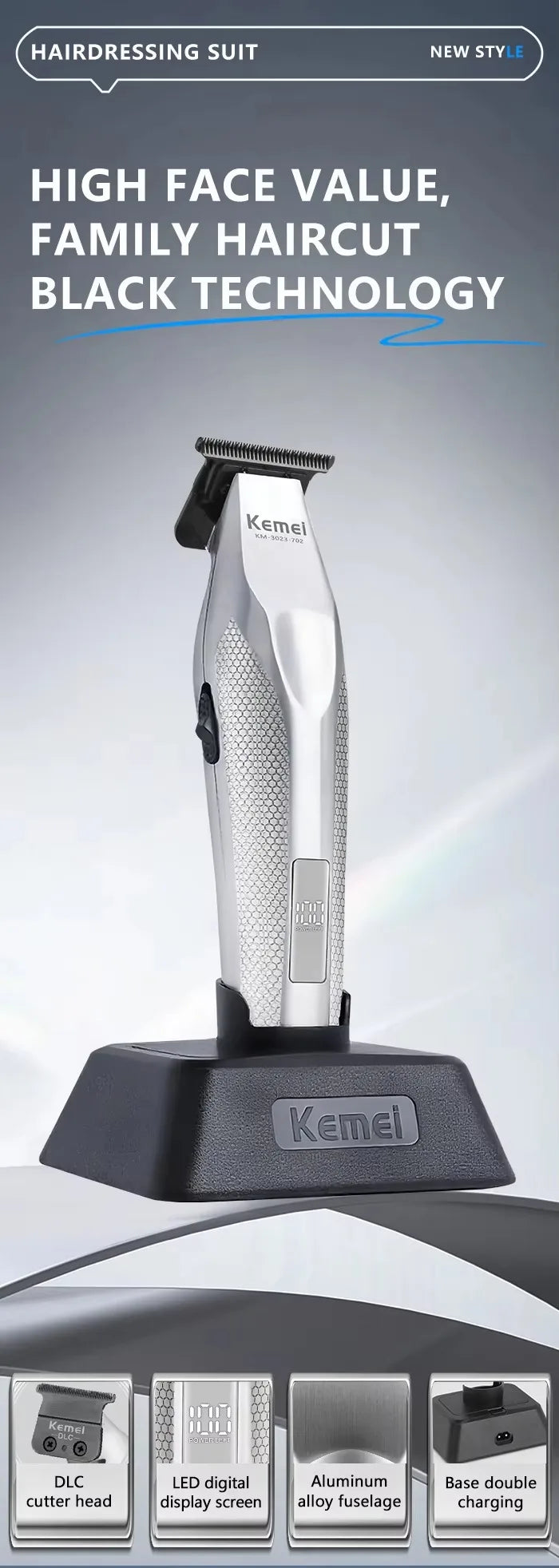 Kemei KM-3023 Professional Hair Clipper – 0mm Rechargeable Trimmer
