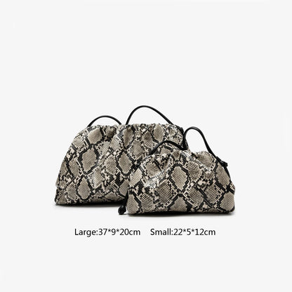 Ruched Snake Pattern Dumpling Shoulder Bag