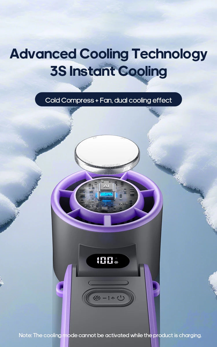 KINSCOTER Foldable Handheld Fan – 3600mAh, 100-Speed, Ice Cooling