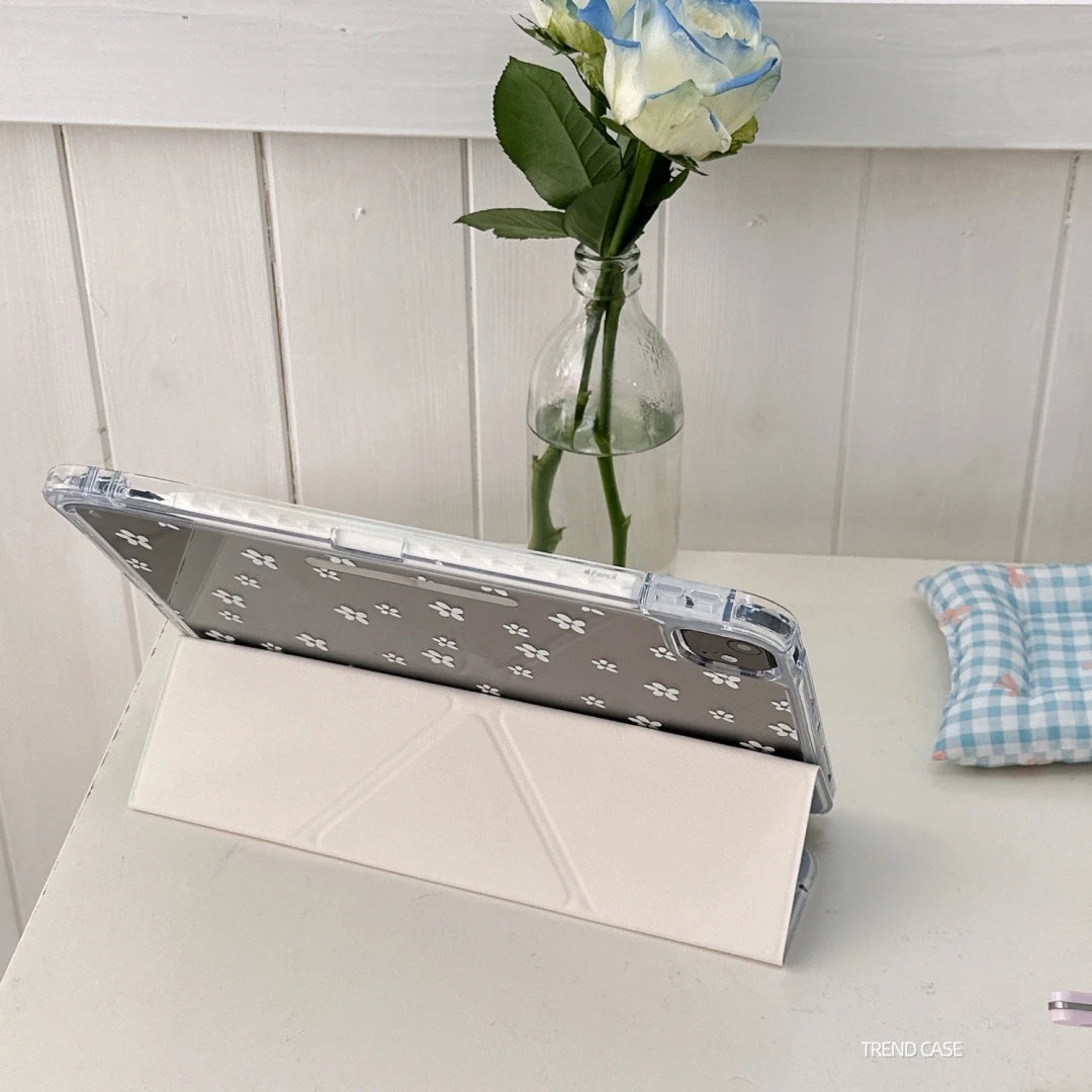Polka Dots iPad case with pencil holder for iPad Air and Pro, 9th-11th Gen, by R.E.D. Shopping, showing the protective cover and pencil slot.