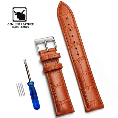 Premium Genuine Leather Watch Strap | 12–24mm, 9 Colors + Tool