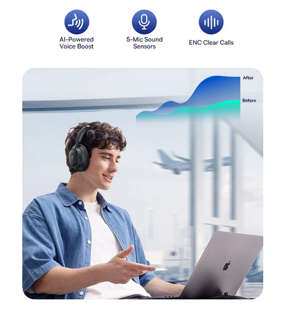 Baseus EH10 NC ANC Wireless Headphones – 45dB Hybrid Noise Cancelling, LDAC, Bluetooth 6.0, 80Hrs