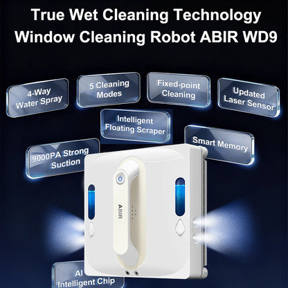 ABIR WD9 Robot Window Vacuum Cleaner – 9000Pa, 4-Way Water Spray, Laser Sensor, Wet & Dry