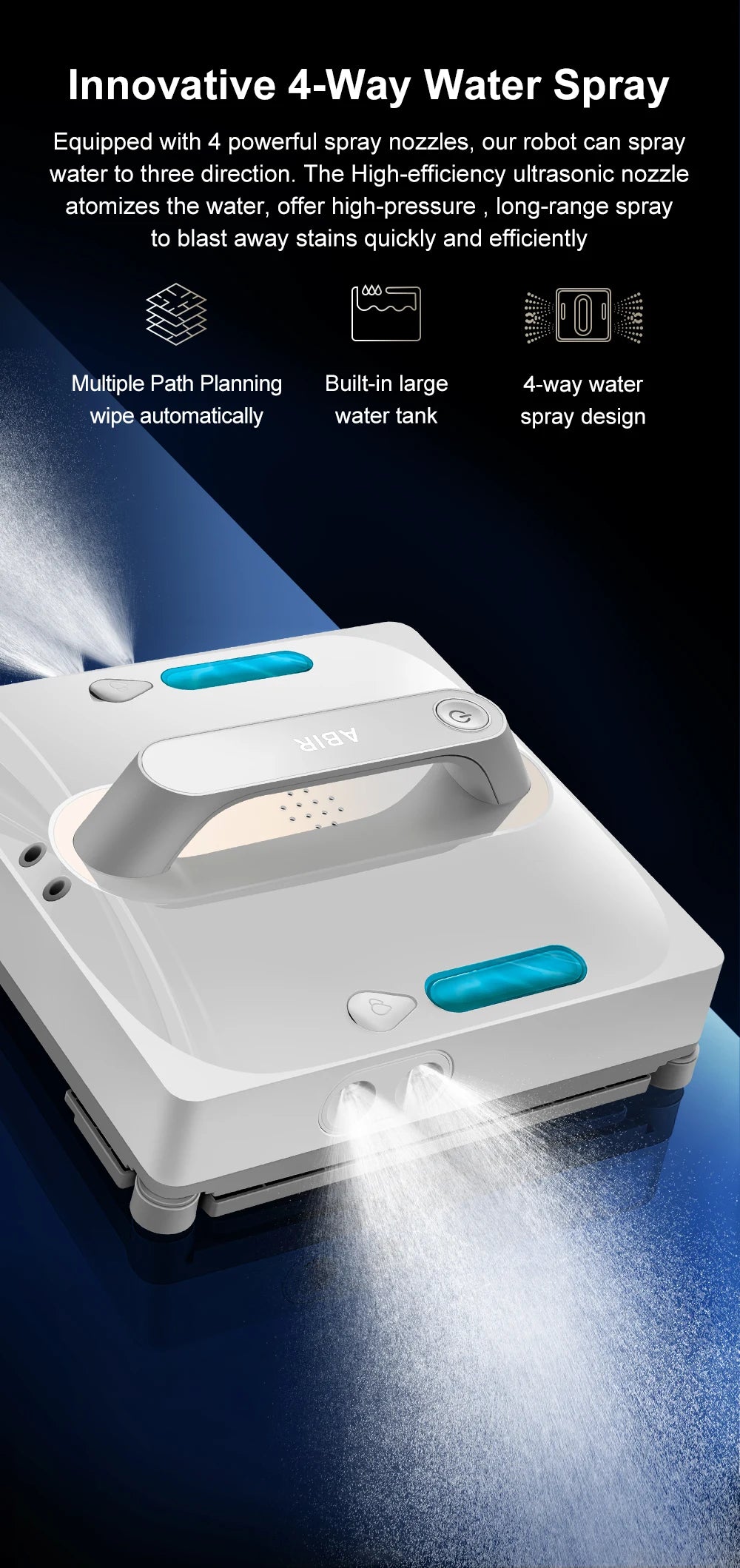 ABIR WD9 Robot Window Vacuum Cleaner – 9000Pa, 4-Way Water Spray, Laser Sensor, Wet & Dry