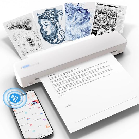 Portable A4 Wireless Inkless Thermal Printer – Bluetooth, 300DPI, 20ppm, Android & iOS