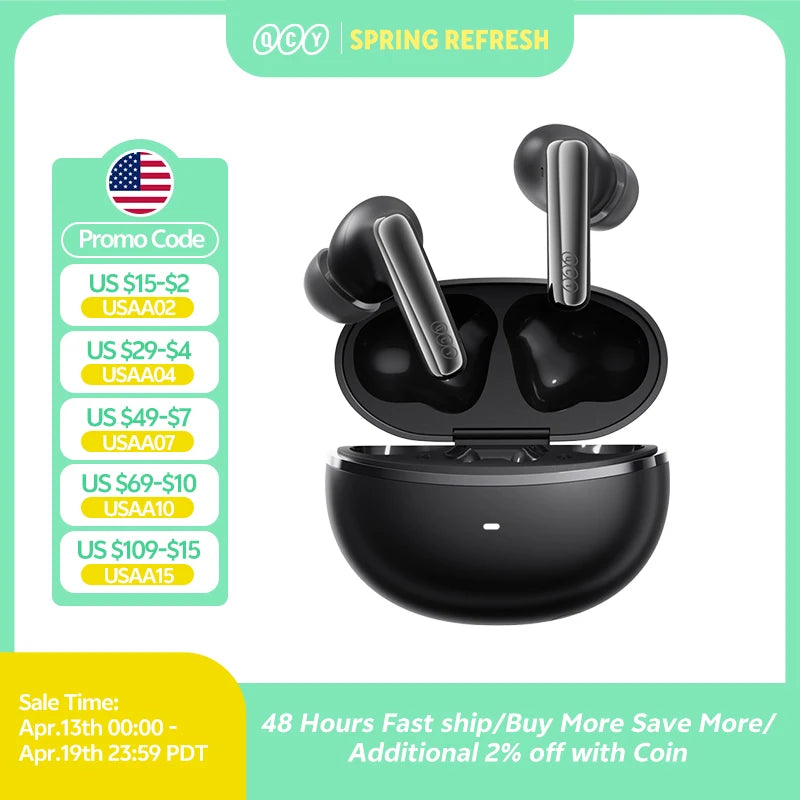 QCY MeloBuds N70 Wireless Earbuds – ANC, Bluetooth 6.0, LDAC, 50H, IPX5