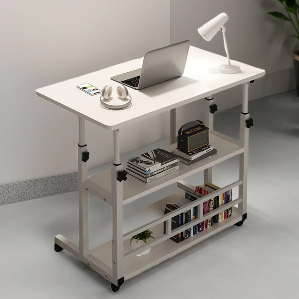 Adjustable Bedside Laptop Desk with Rolling Wheels – Mobile Standing Desk, Multi-Layer Storage, Height Adjustable