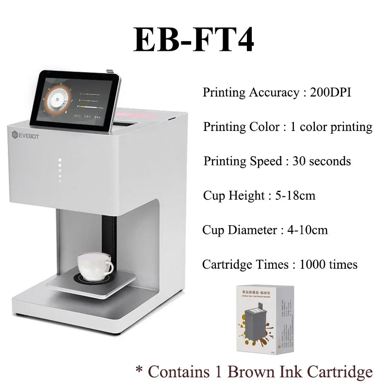 EVEBOT 3D Latte Art Coffee Printer – Automatic Beverage Food Selfie Printer, WiFi