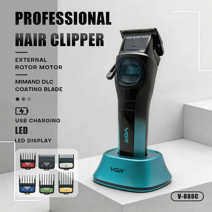 VGR V-888C Professional Hair Clipper – Brushless External Rotor Motor, Carbon Blade, 90min Runtime
