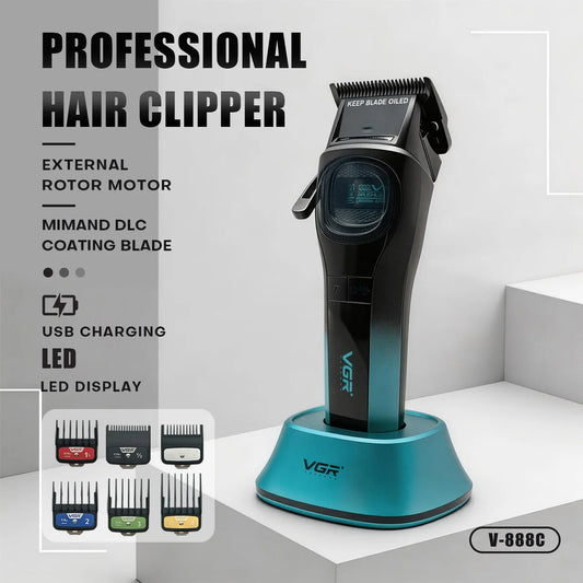 VGR V-888C Professional Hair Clipper – Brushless External Rotor Motor, Carbon Blade, 90min Runtime