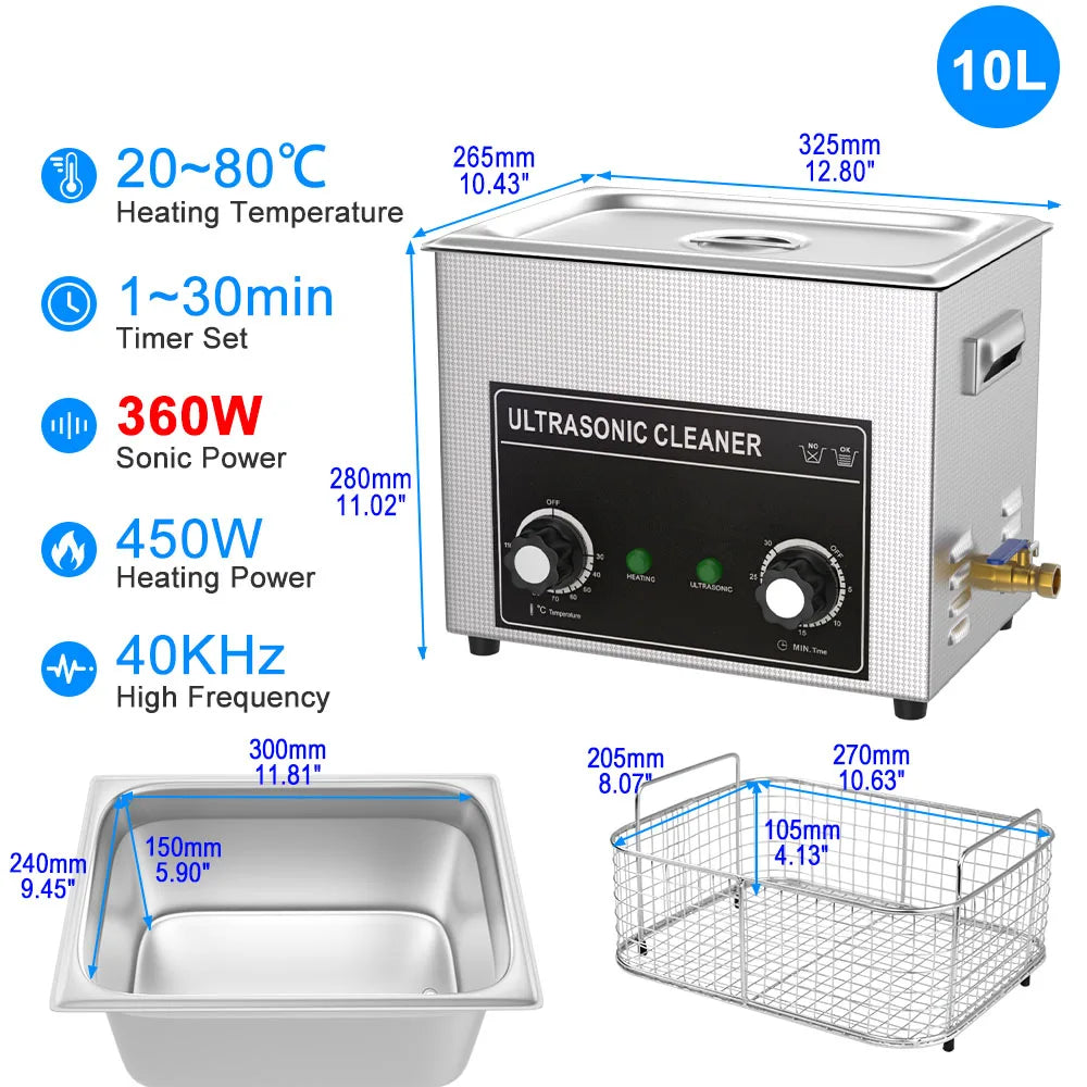 Ultrasonic Cleaner 1.3L–30L | 40KHz 220V EU Plug | Professional Ultrasound Bath