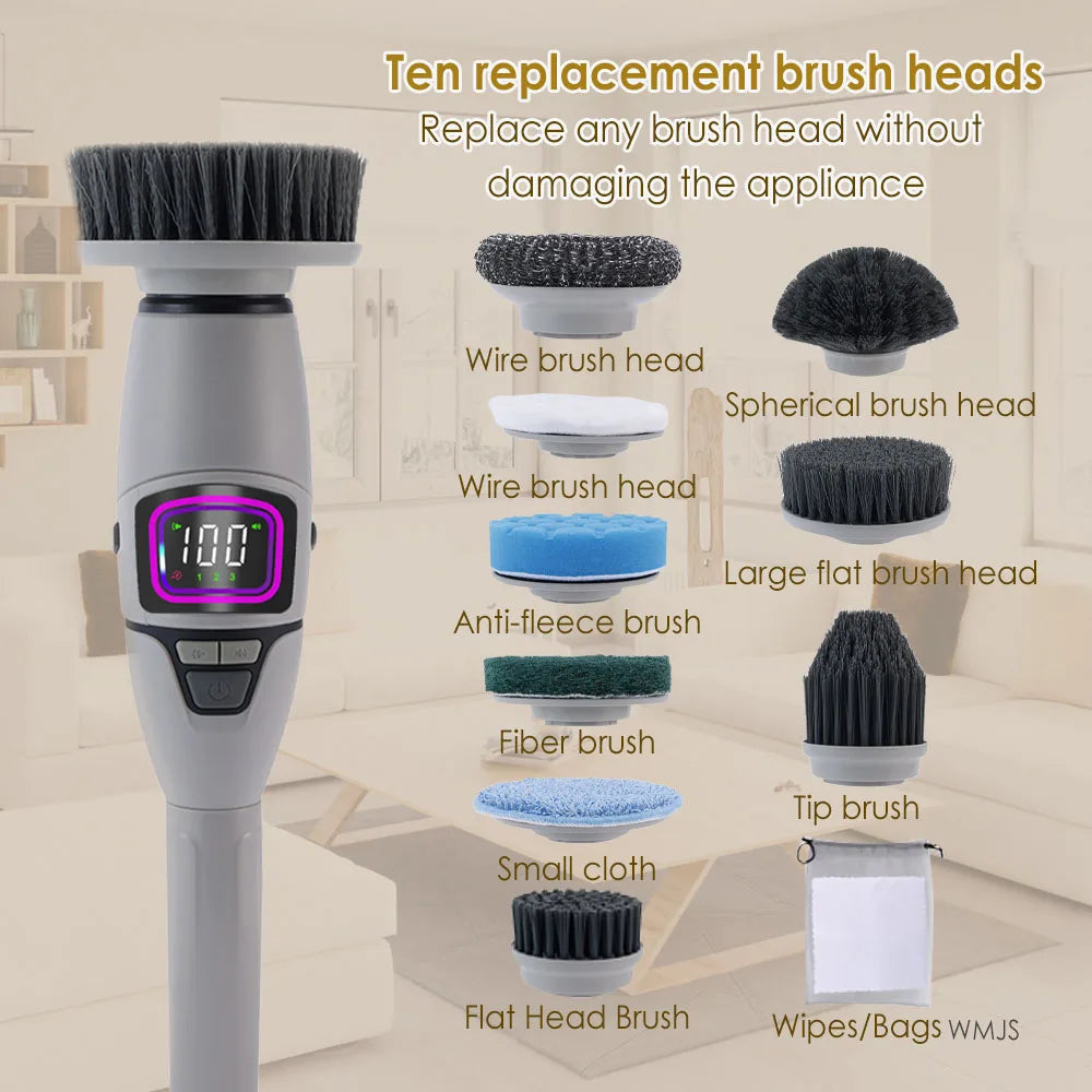 10-in-1 Electric Cleaning Brush | Multifunctional | Bathroom & Toilet | Voice Announcement