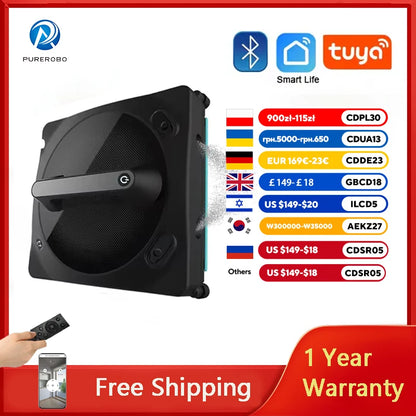 Purerobo W-V1S Robot Window Cleaner – APP Control, Auto Water Spray