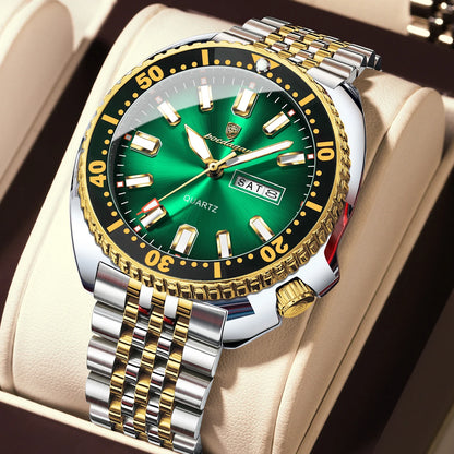 POEDAGAR Luxury Men's Quartz Watch – Date, Week, Luminous & Waterproof Stainless Steel