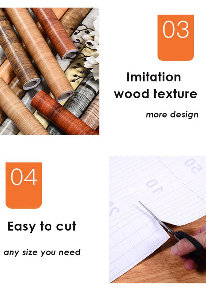 Self-Adhesive Waterproof Wood Effect Wallpaper Roll – PVC Vinyl