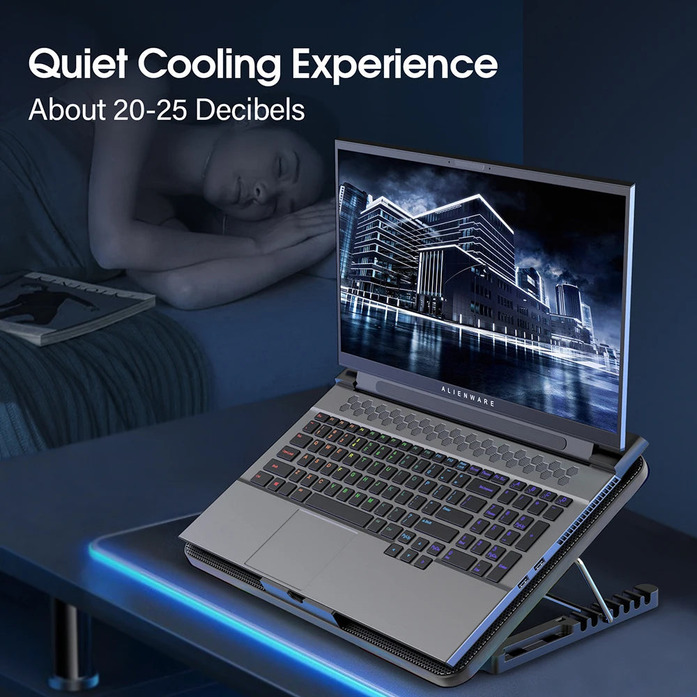 Coolcold Laptop Cooling Pad 15.6"-17.3" – 6 Fans, 7 Height Levels