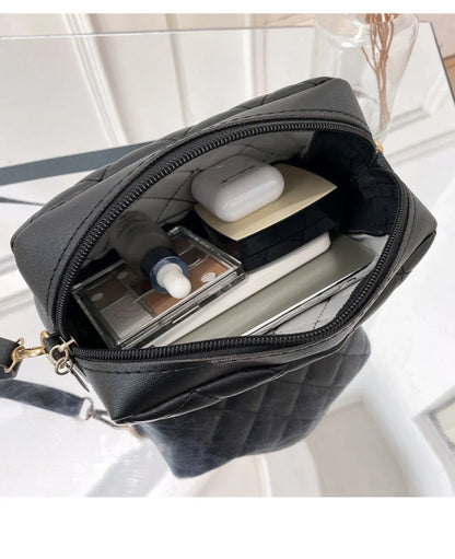 Tassel Diamond Grid Embroidery Crossbody Bag with Chain Strap