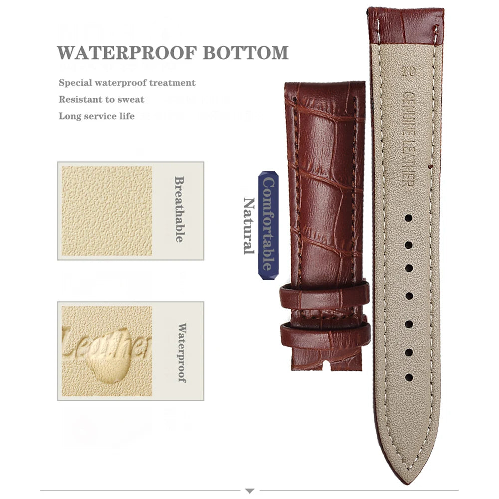 Premium Genuine Leather Watch Strap | 12–24mm, 9 Colors + Tool