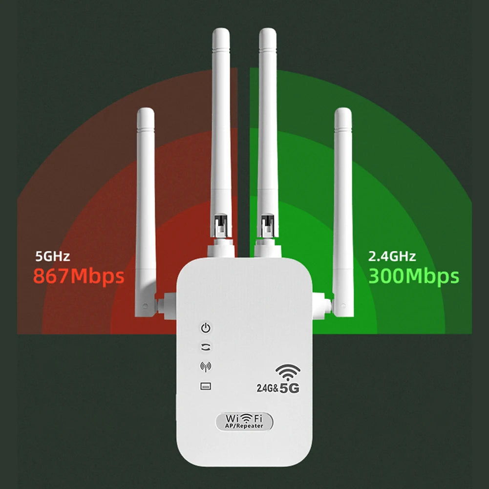 APWIKOGER AC1200 Dual-Band WiFi Repeater & Extender | 2.4G+5G | Gigabit | WPS | EU Plug
