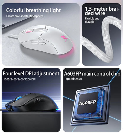 OBAME Wired Gaming Mouse – 6-Key RGB Backlight, Anti-Slip Sticker Design
