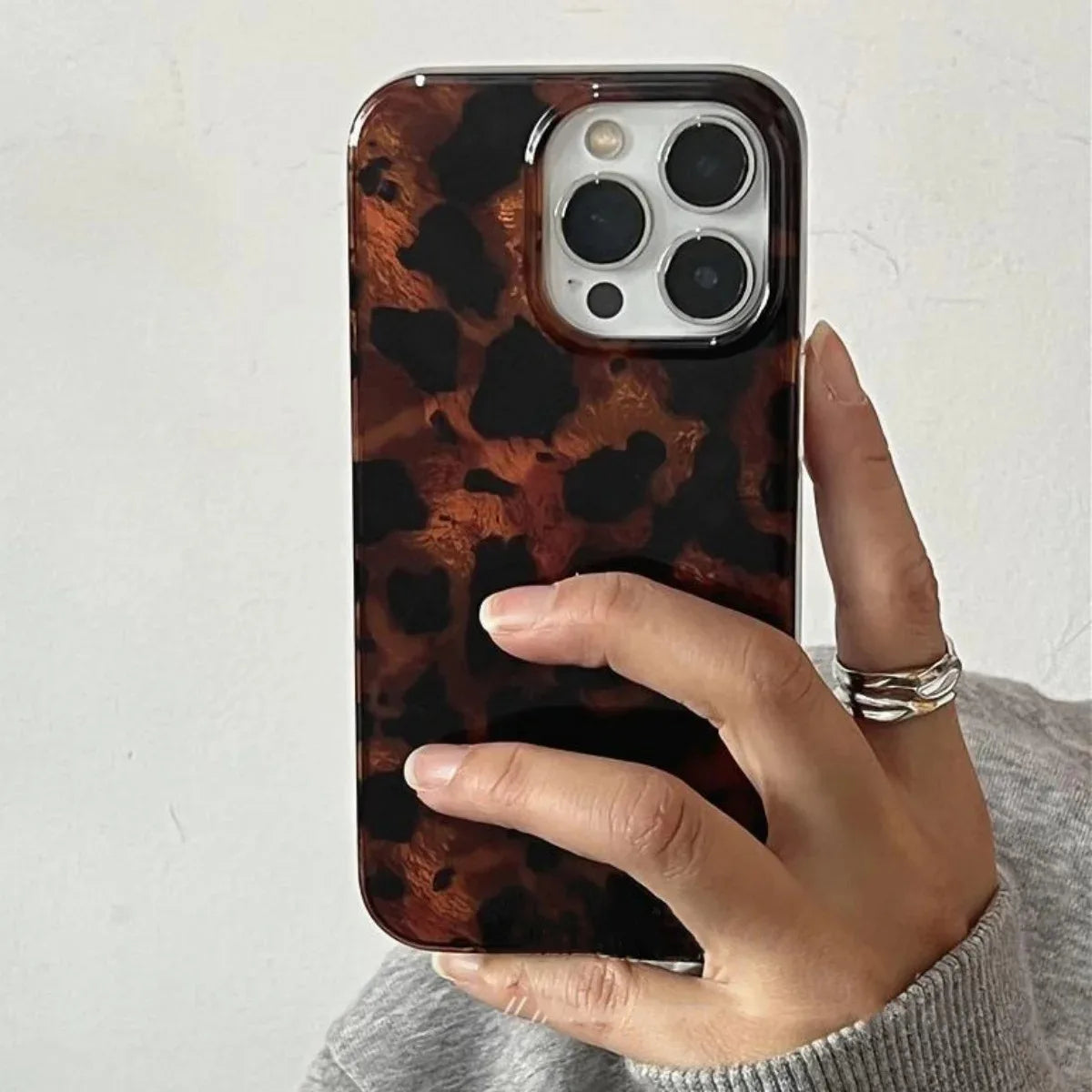Retro Amber Texture Laser Phone Case | Stylish Leopard Print Soft Cover for iPhone 7-17 Pro Max, XR, XS