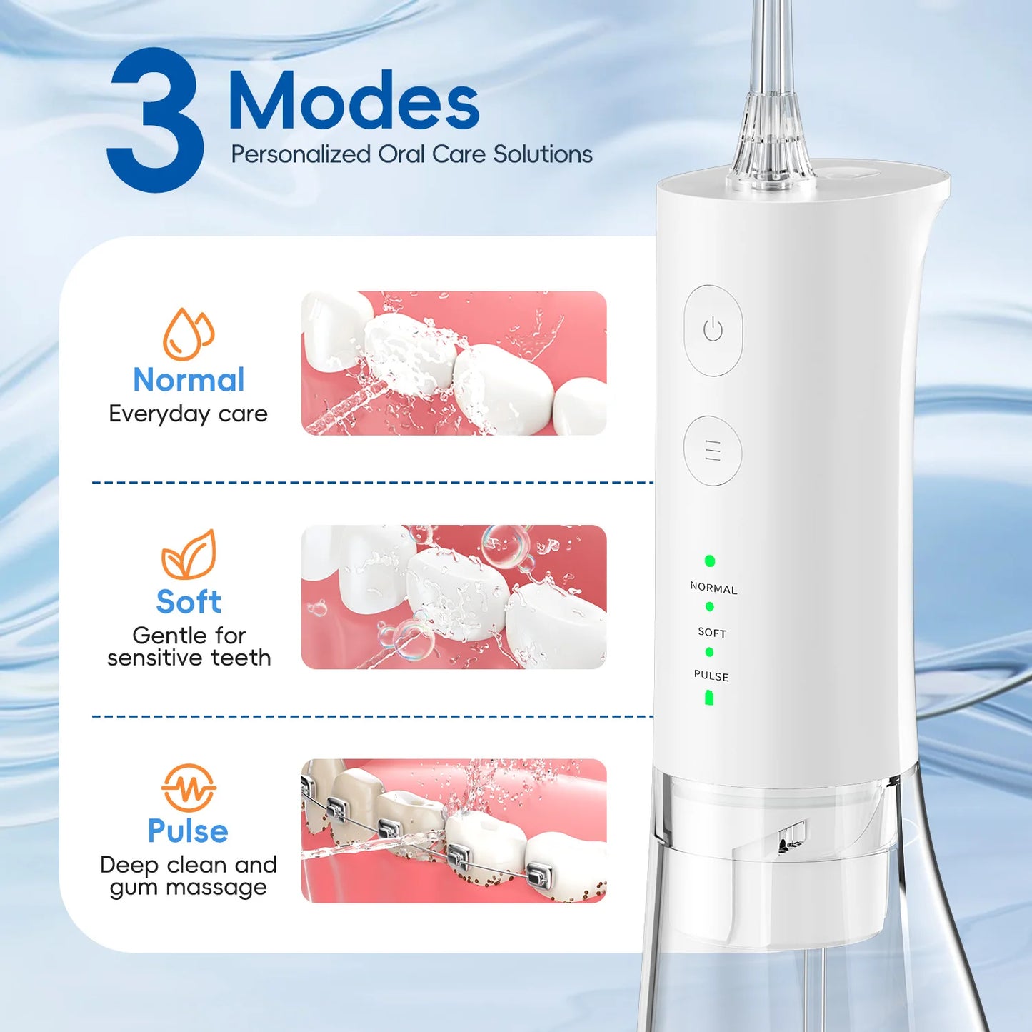 Electric Water Flosser Rechargeable | 300ml | IPX7 Waterproof | Home & Travel